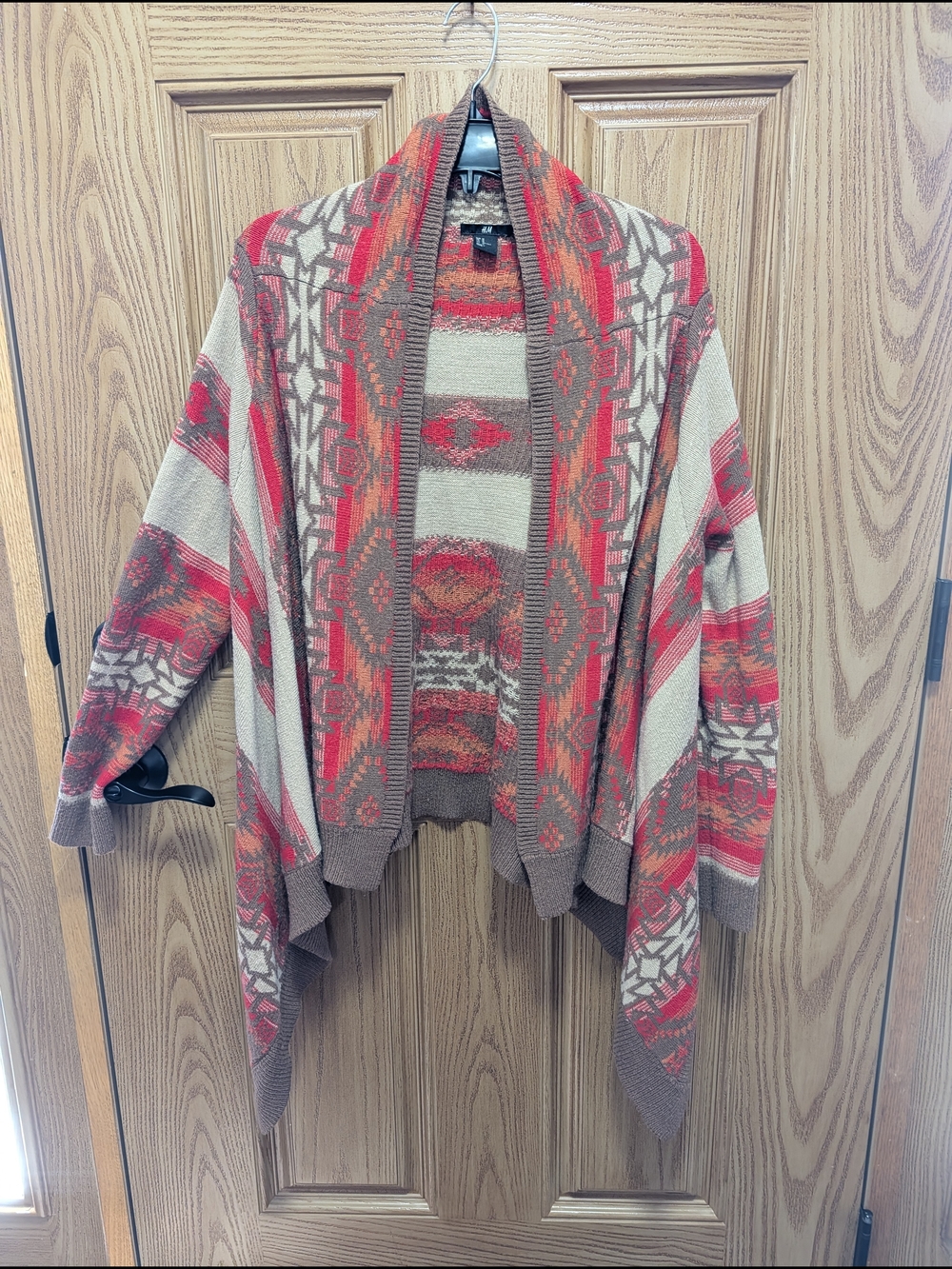 H&M Open-Front Aztec Knit Cardigan - Red & Brown